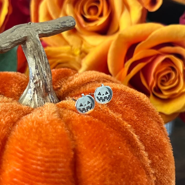 Handmade Sterling Silver Halloween Stud Earrings, Pumpkins