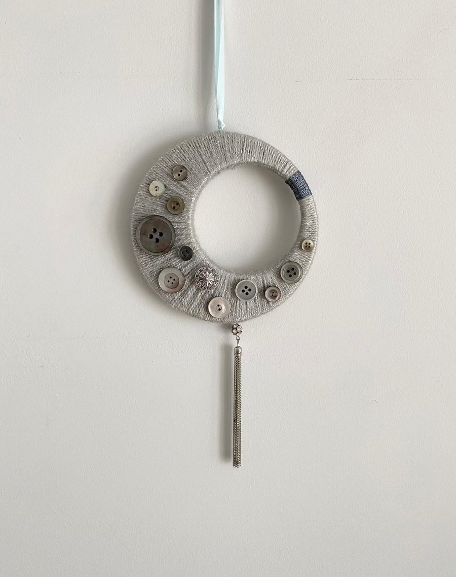 Button Moon Wreath Wisdom Grey Hanging Decoration 