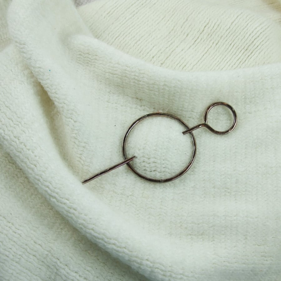 Shawl Pin, Copper Circles with Antiqued Finish