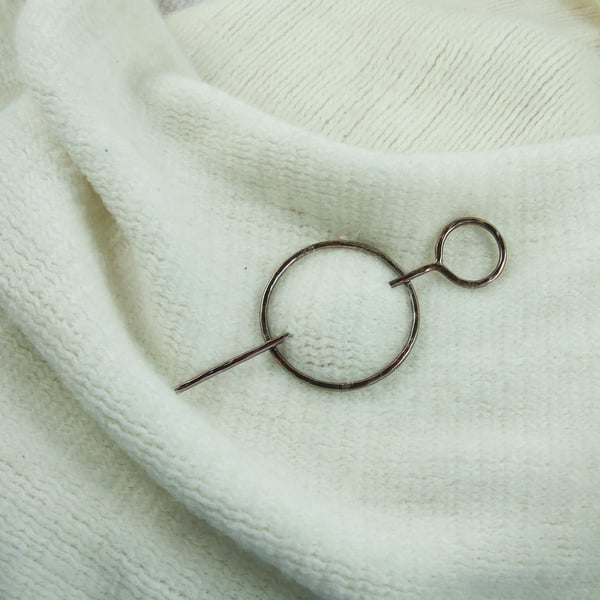 Shawl Pin, Copper Circles with Antiqued Finish