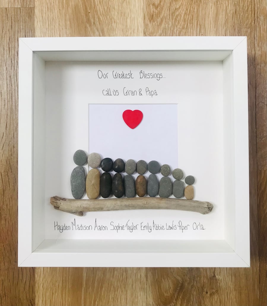 Large Personalised Pebble Frame, Family Frame, Grandchildren, Grandparents Gift