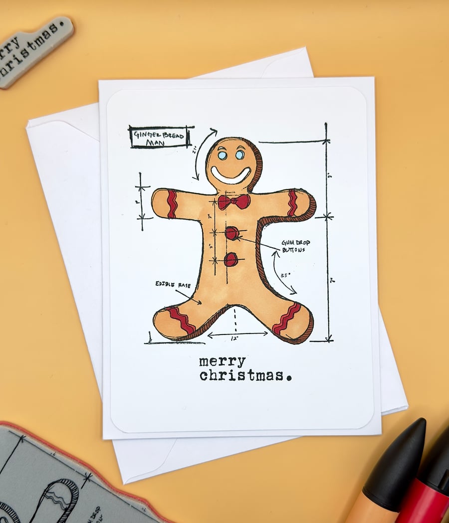 Christmas Card, Gingerbread Man, Handmade Funny Holiday Greeting