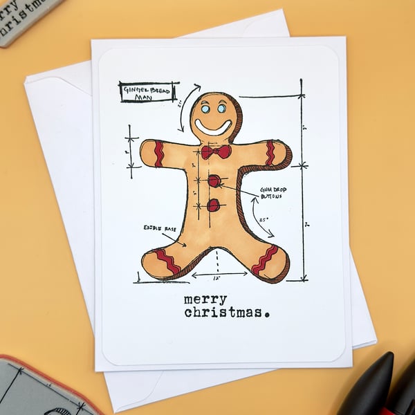 Christmas Card, Gingerbread Man, Handmade Funny Holiday Greeting