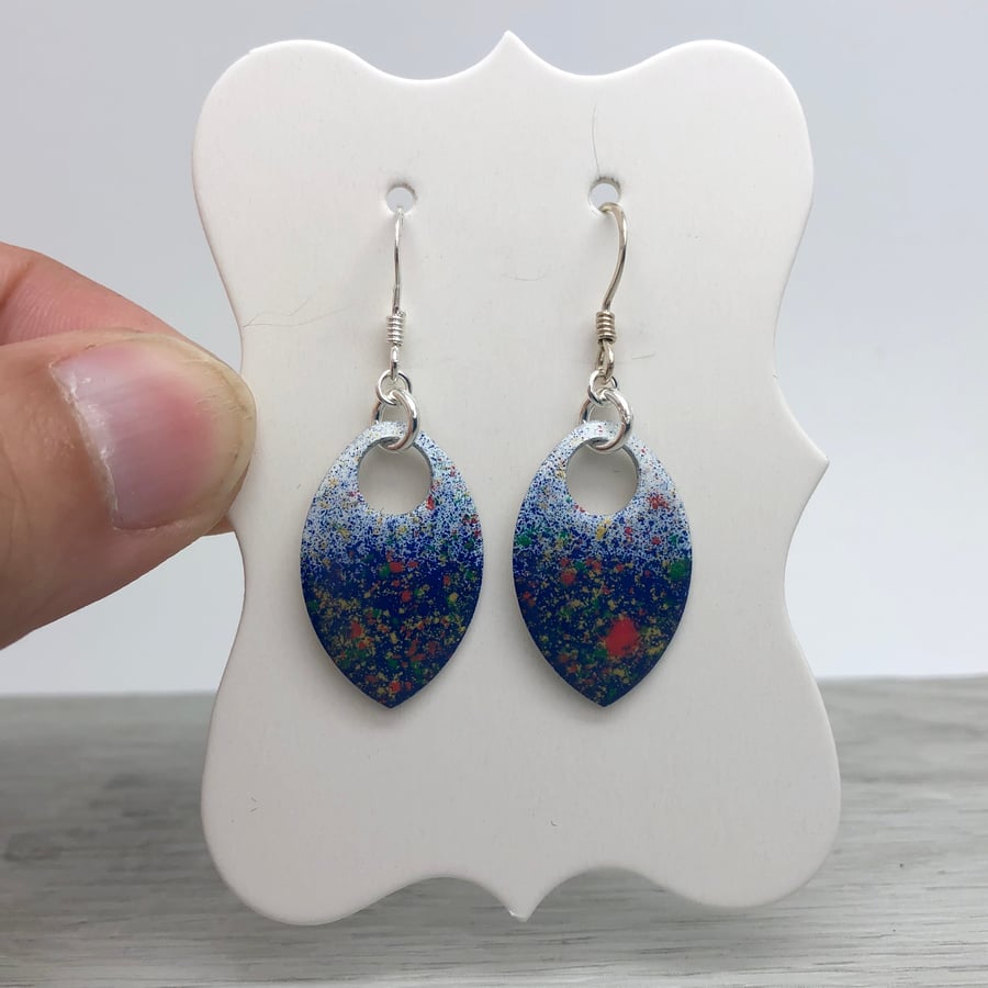 Blue enamel scale earrings. Sterling silver. 