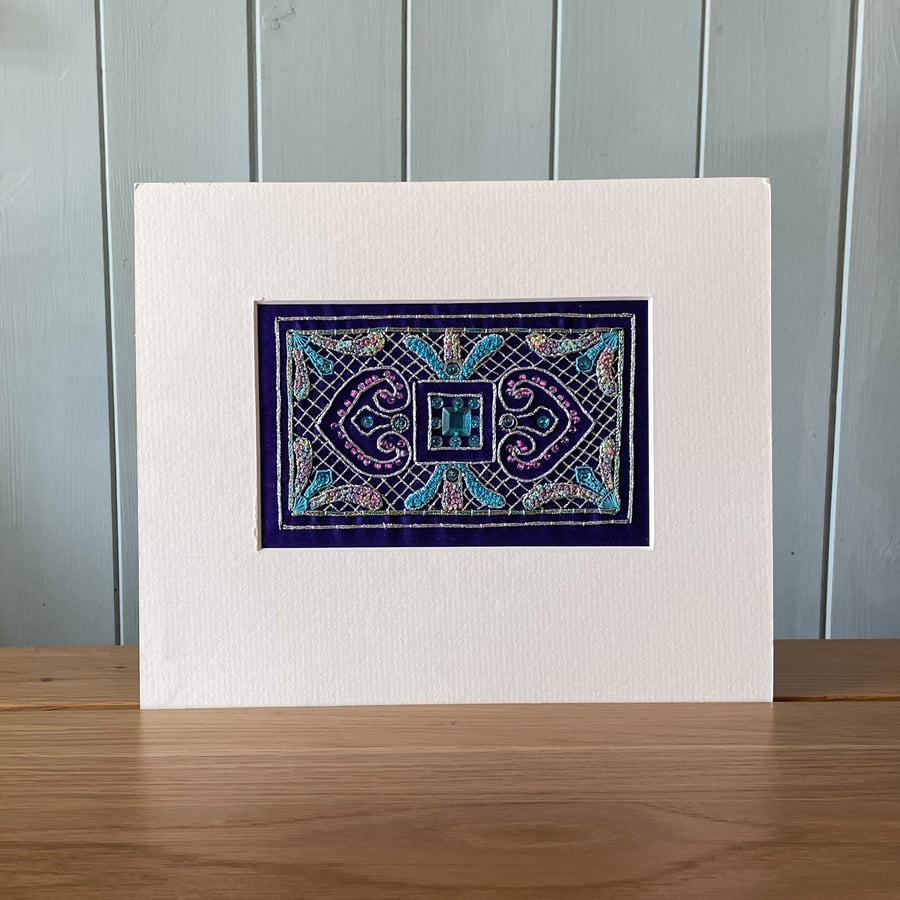 Baroque Rectangle Embroidery. Hand stitched Art work. Textiles art. Original wor