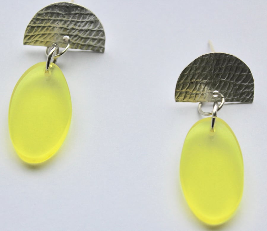 Lemon Yellow Acrylic and Silver Earrings