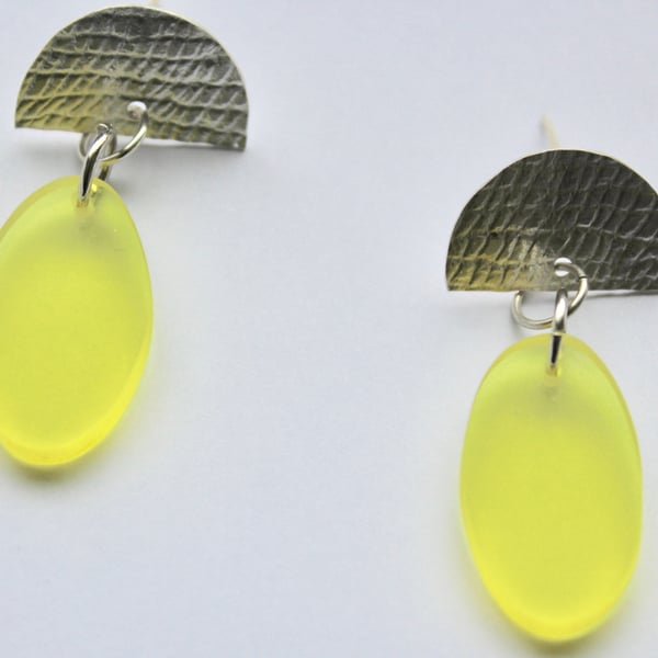 Lemon Yellow Acrylic and Silver Earrings