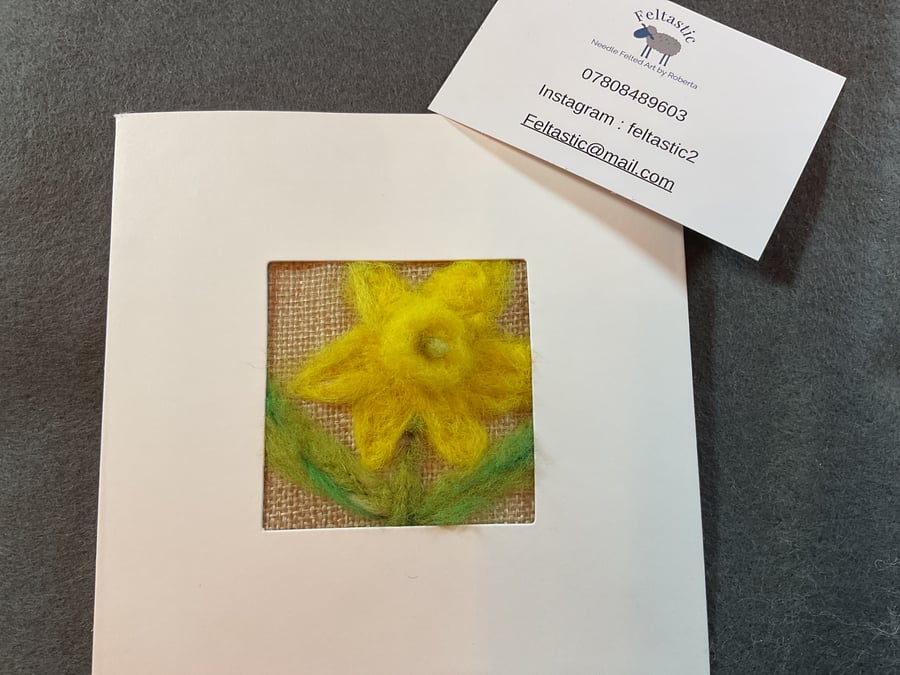 Needle Felted Daffodil Greeting Card 