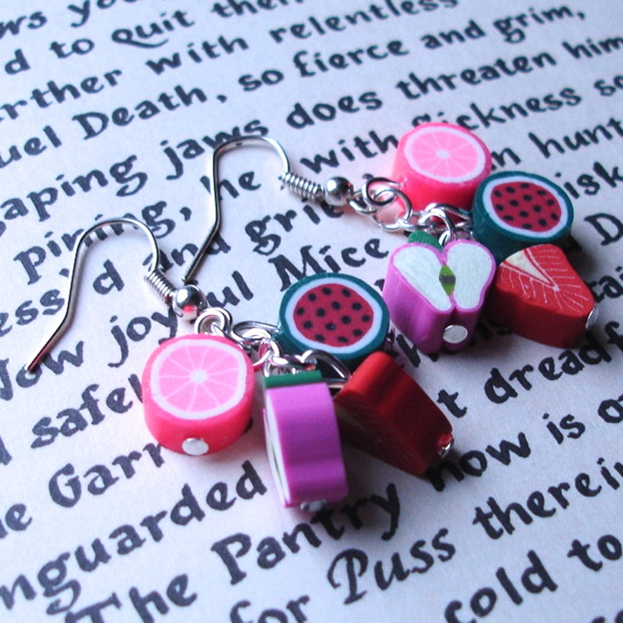 Zingy Fruit Polymer Clay Cluster Earrings