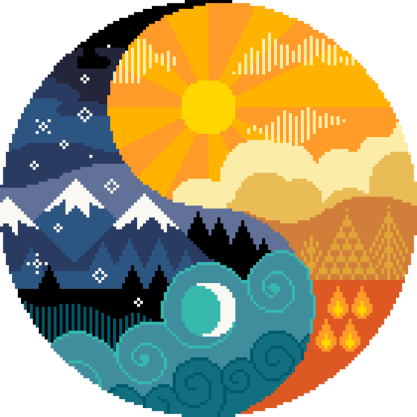 070 - Yin and Yang - Night and Day - Sun and Moon - Cross Stitch Pattern    