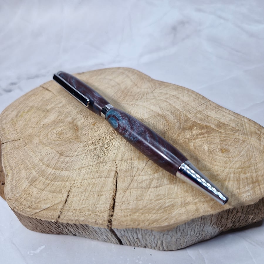 Hand Turned Twist Pen - Purple and Silver with Chrome Plating
