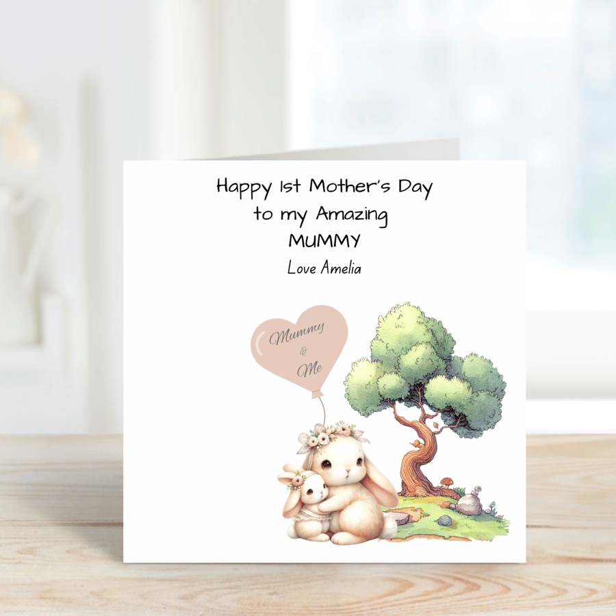 Personalised Daughter 1st Mothers Day Card Rabbits