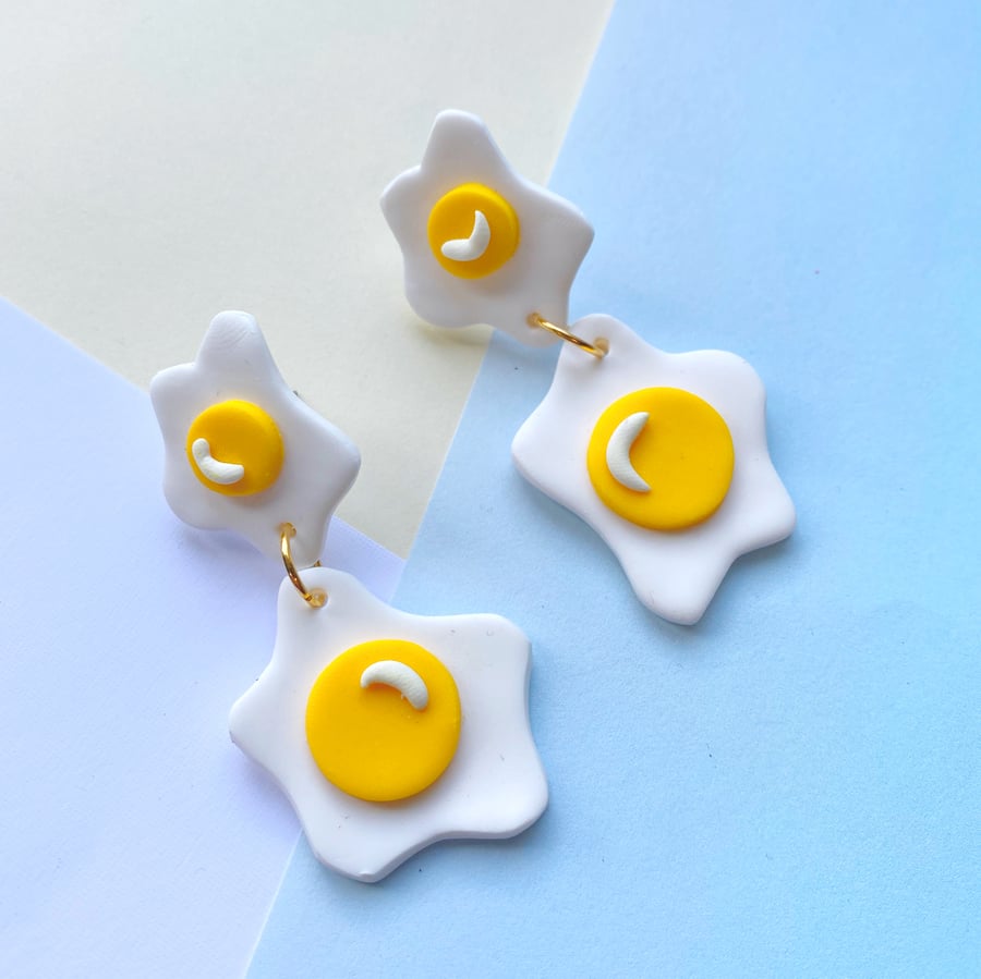 Fried egg earrings, fried egg necklace, egg jewellery, egg earrings, egg necklac