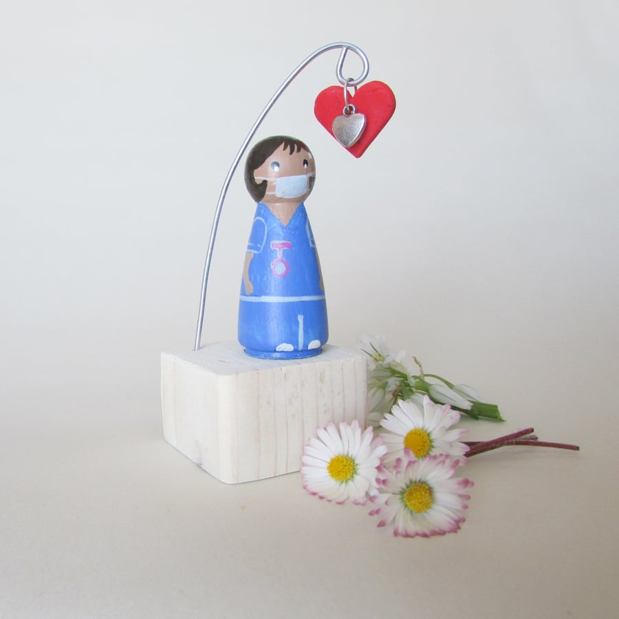 NHS Nurse Small Peg Doll