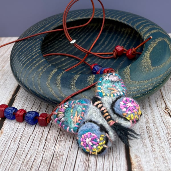 Bead and Felted Butterfly BoHo style Necklace - Blue Butterfly