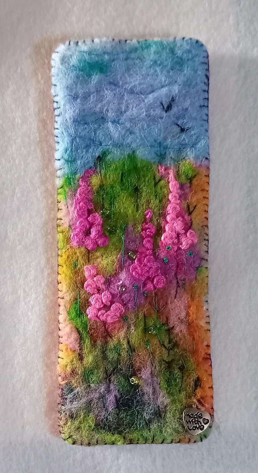 Image of ,FOXGLOVES, handmade,original, needle felted wool bookmark 