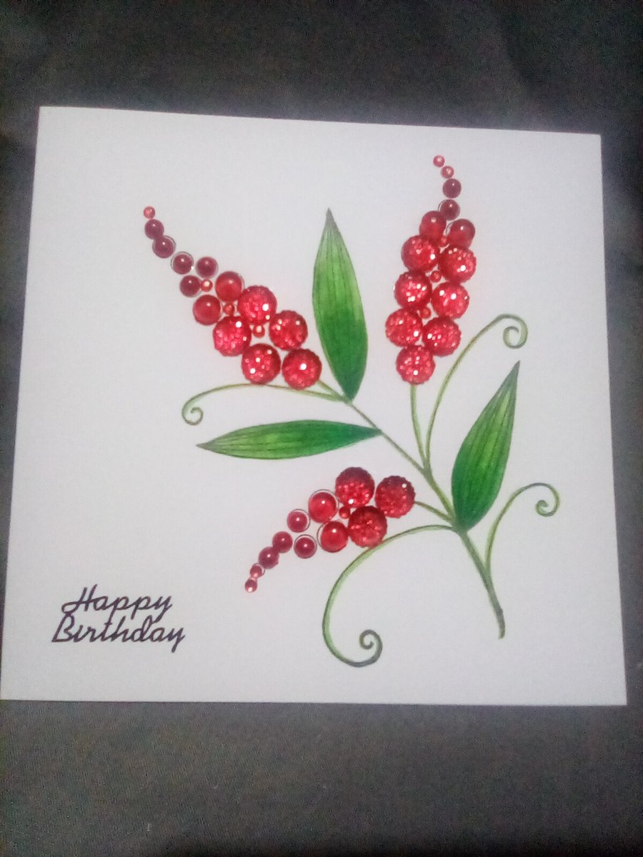 Red floral watercolour and embellished handmade Birthday card
