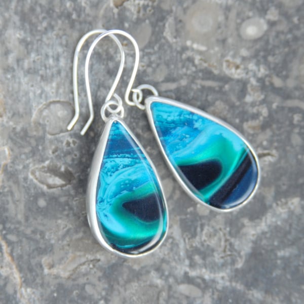 Bowlerite earrings - tropical sea blues and greens