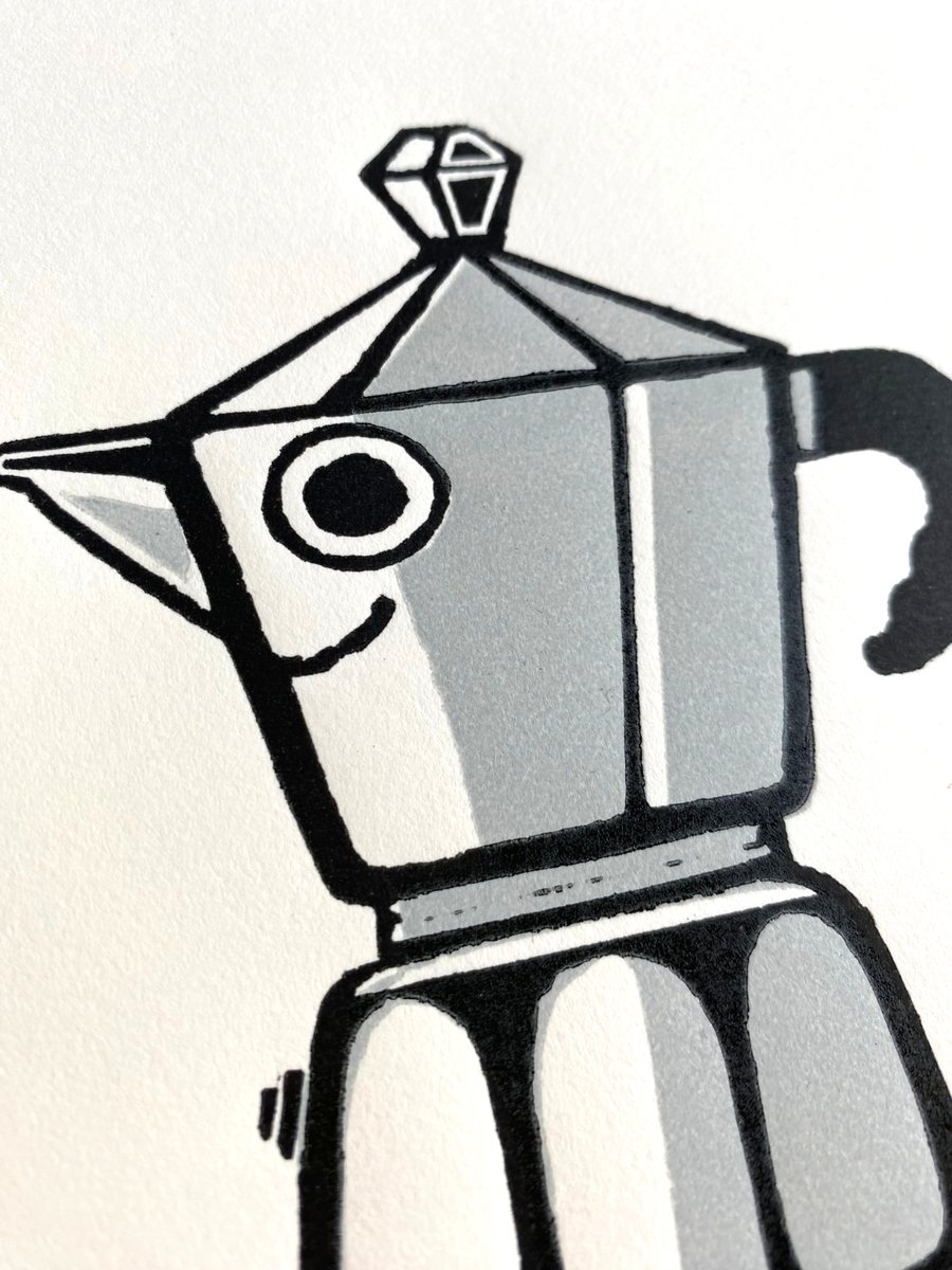 Moka Pot hand printed linocut print