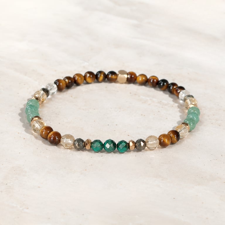 Prosperity Gemstone Bracelet - Tiger Eye, Citrine, Malachite, Aventurine, Pyrite