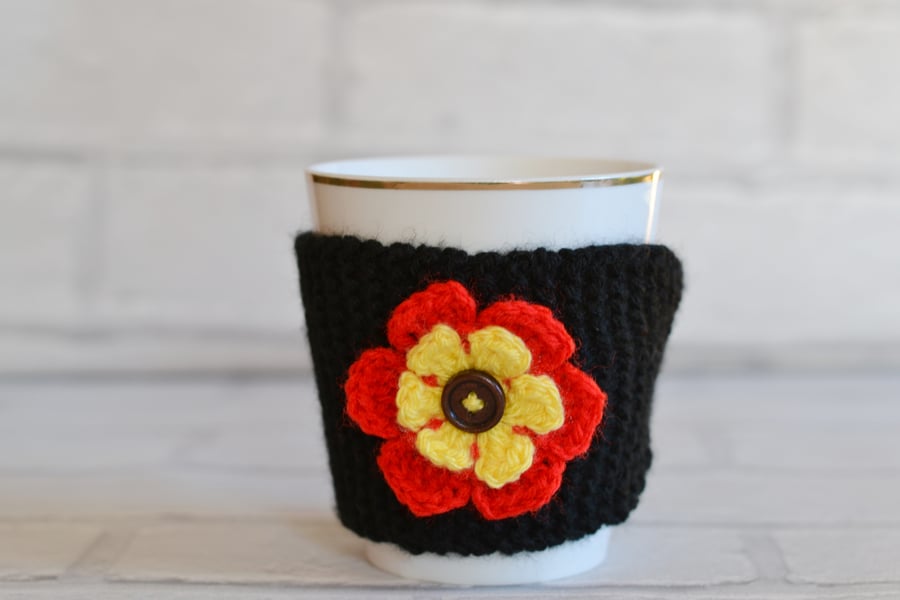 Black Knitted Flower Mug Hug 