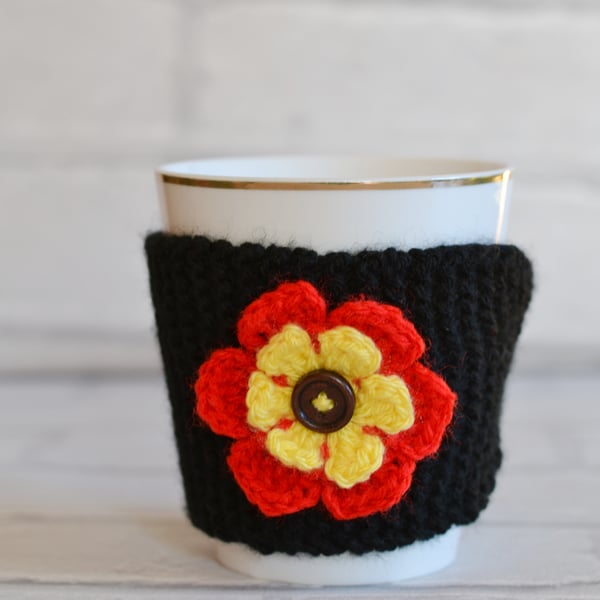 Black Knitted Flower Mug Hug 