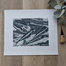 Spanish Sardines Linocut Print, Limited Edition Mercado dos Lavradores Print