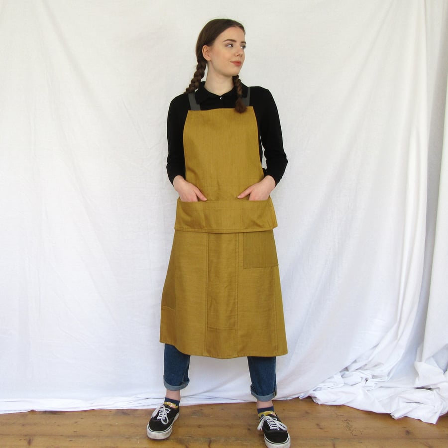 One-Of-A-Kind Denim Patchwork Work Apron Pieced Together From Remnants No16.5