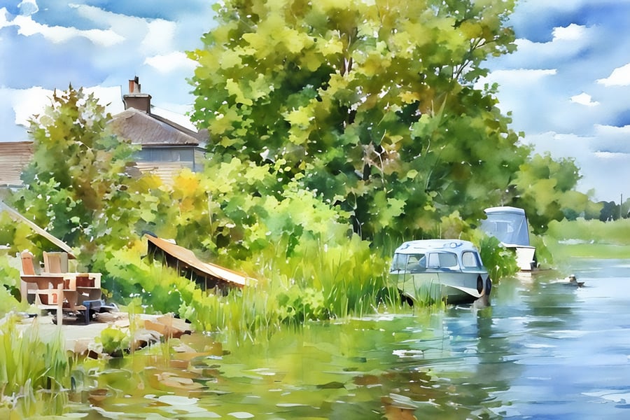 River View Boats Norfolk Fen A5 Greeting Card 