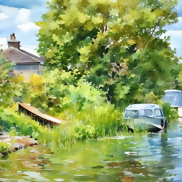 River View Boats Norfolk Fen A5 Greeting Card 
