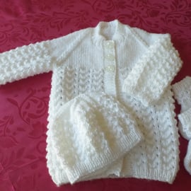 Hand Knitted Babies Coat, Hat and Bootees (ref LB655)