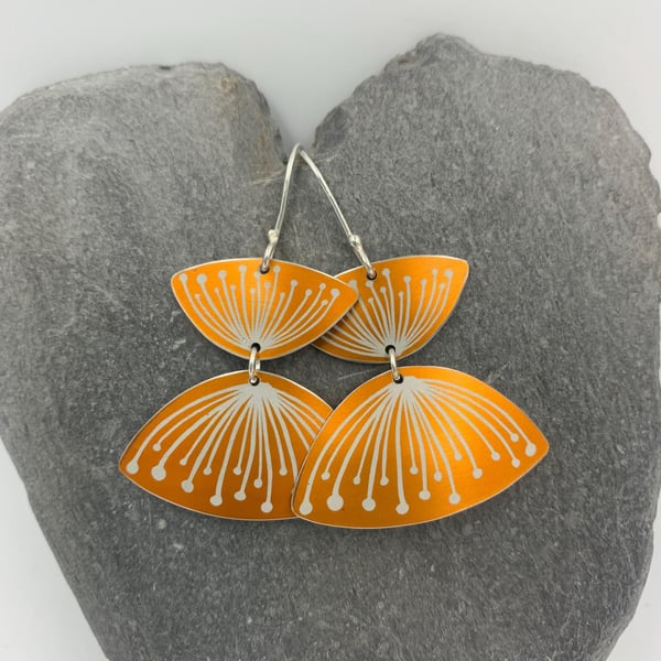 Orange seed head aluminium earrings