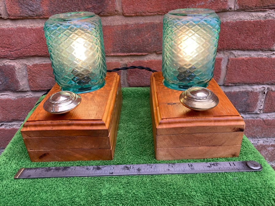 Pair of Bedside Lamps with Touch Dimmer Switches, Repurposed Glass Mugs