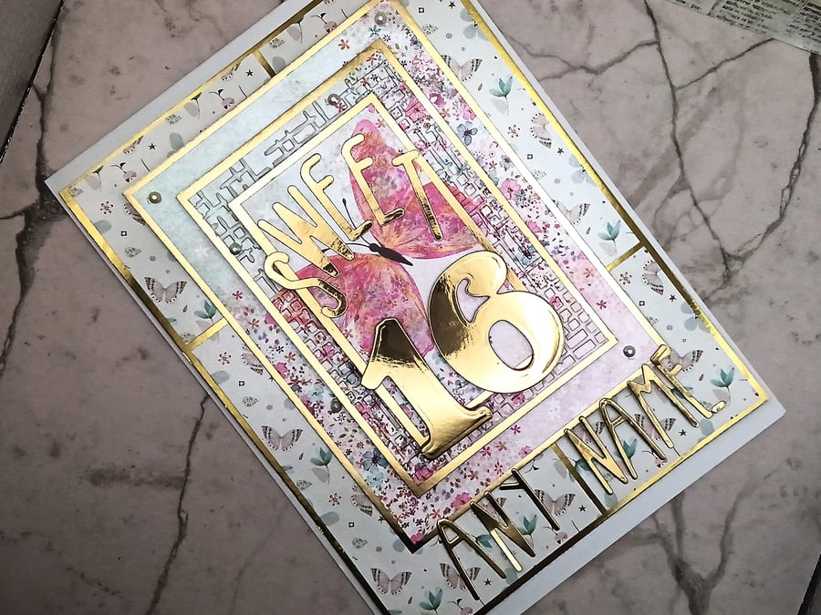 Sweet 16th Birthday card with Butterfly theme