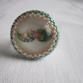 Green and Peach Moustache Ring