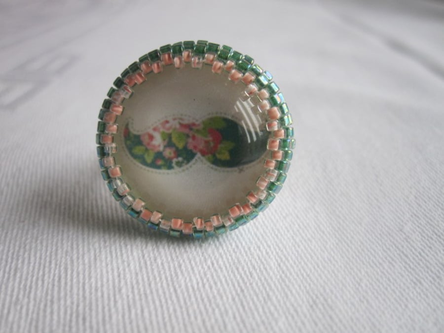 Green and Peach Moustache Ring