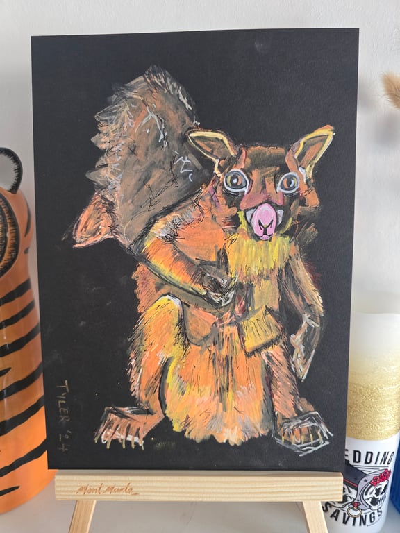 Ninja Squirrel - original abstract acrylic mixed media painting on A4 paper