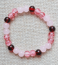 Ladies Rose Quartz and Red Jasper Elastic Bead Bracelet