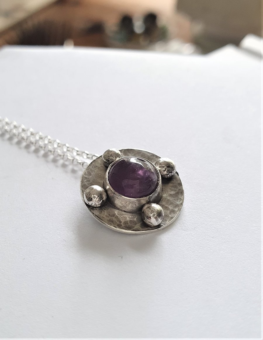 Amethyst pendant - celtic design recycled silver antiqued amethyst necklace
