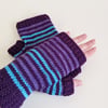 Fingerless Gloves Mitts - Wrist Warmers - Purple Stripes