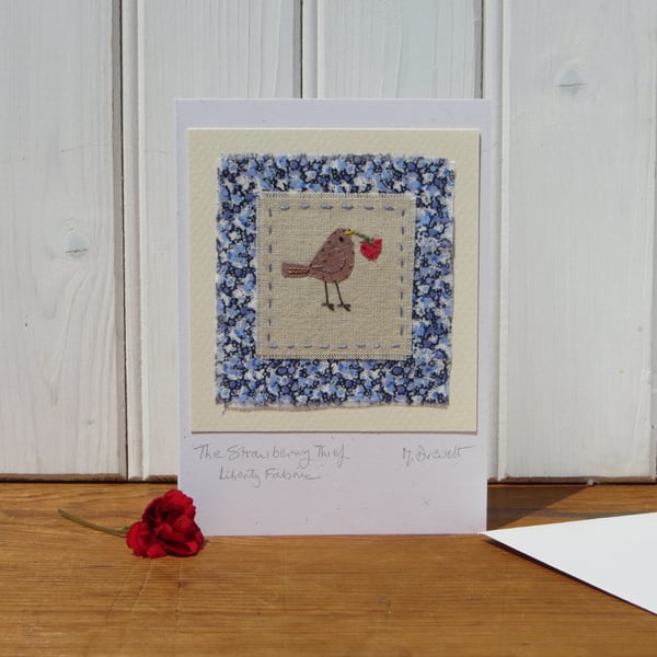 Strawberry Thief - a hand-stitched card to make you smile!
