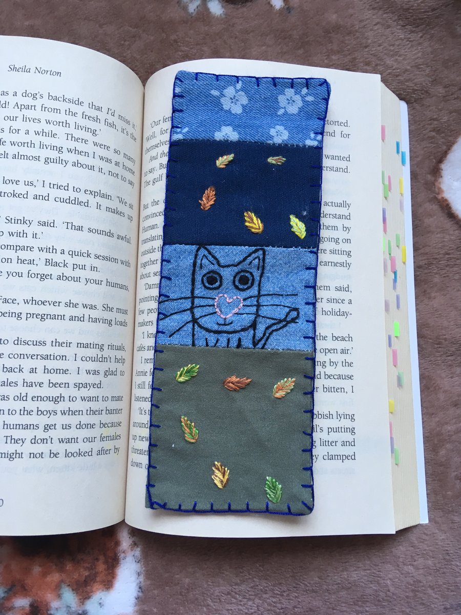 Handmade Fabric Bookmark - Cats - Autumn leaves - Book accessories
