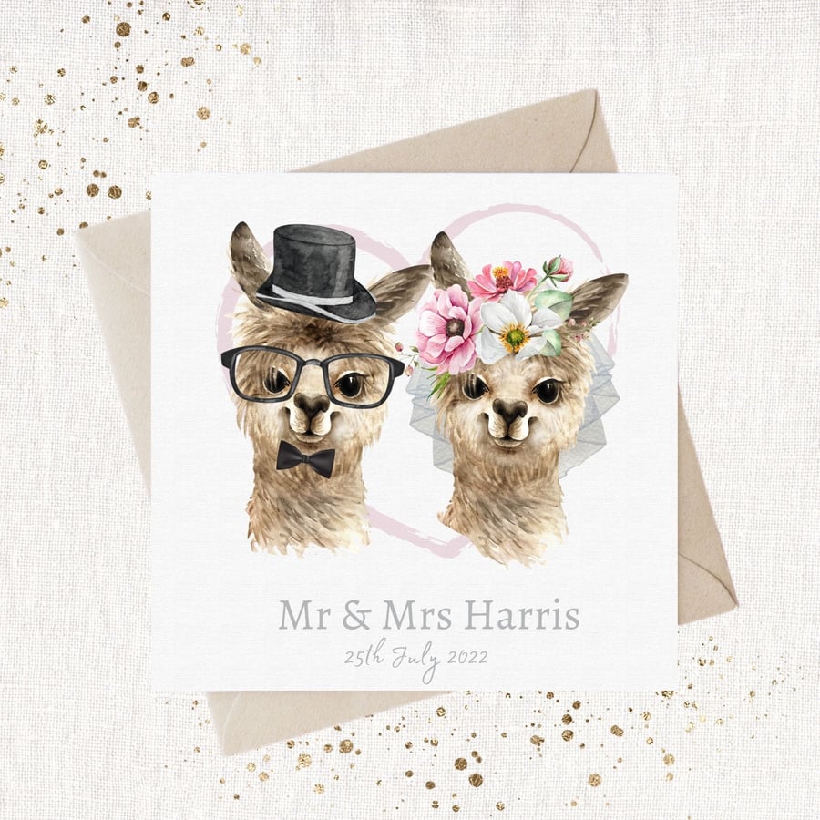 Mr & Mrs Alpaca Wedding Card