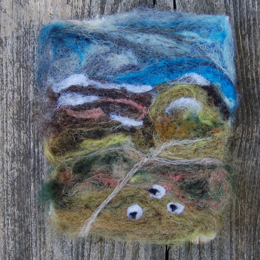 Needle felted picture - Yorkshire Dales Sheep Winter scene 4.5 x 5.5 ins 