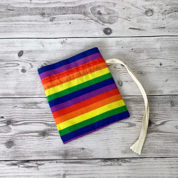 Rainbow Striped Fabric Drawstring Gift Bag: Reusable XS Present Wrap.