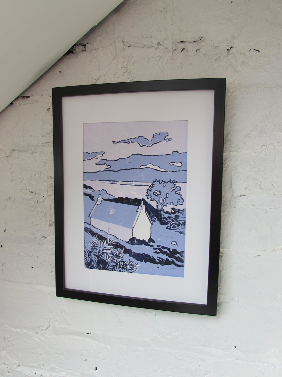 Handmade Linocut Print 'Highland Home'  linoprint home & living wall decor 