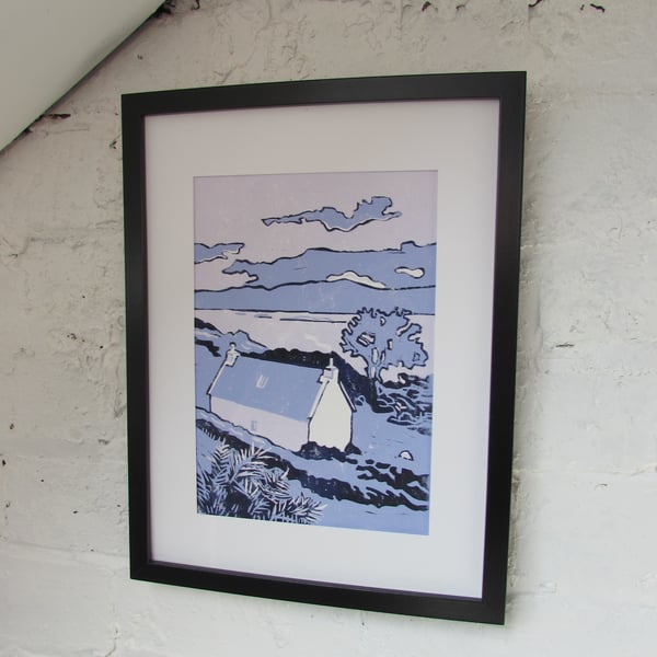 Handmade Linocut Print 'Highland Home'  linoprint home & living wall decor 