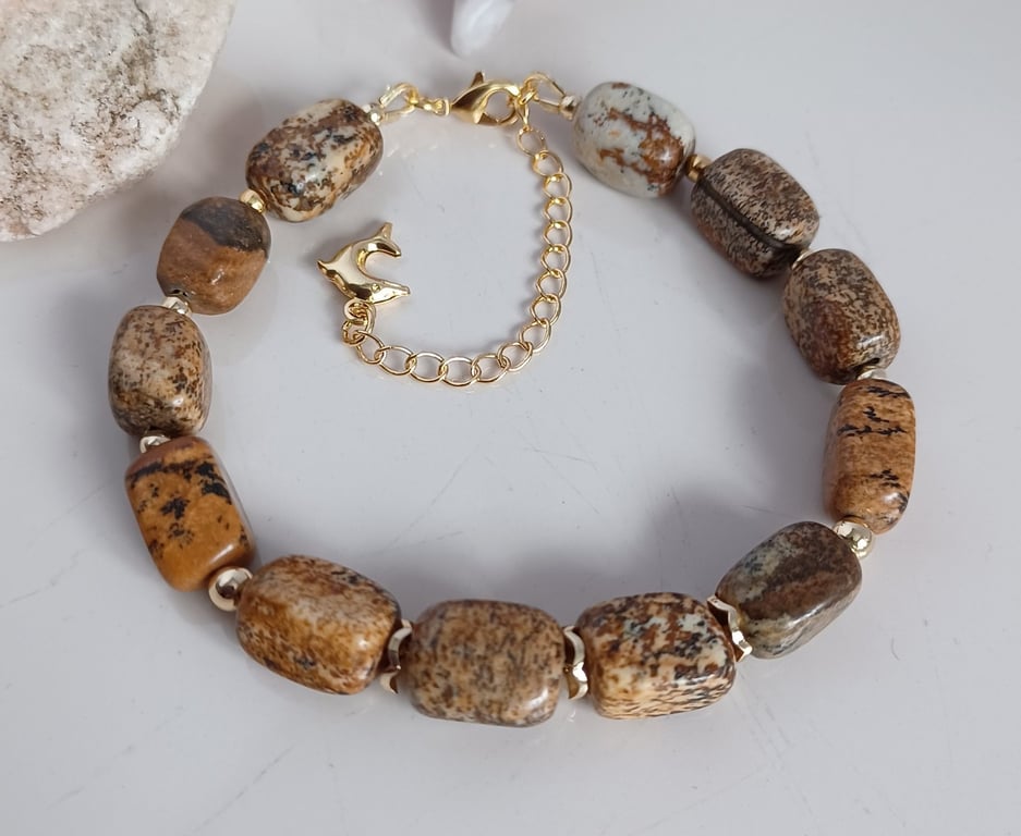 Handmade Natural Jasper Beaded Bracelet, Gemstone Jewellery for Women 