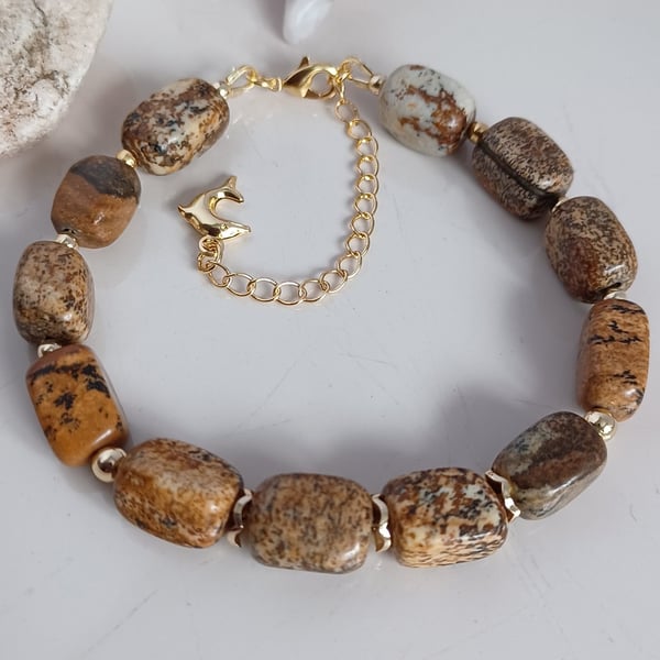 Handmade Natural Jasper Beaded Bracelet, Gemstone Jewellery for Women 