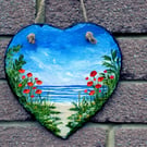 Slate heart - "Poppies by the Beach